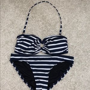 michael kors navy and white striped bikini set